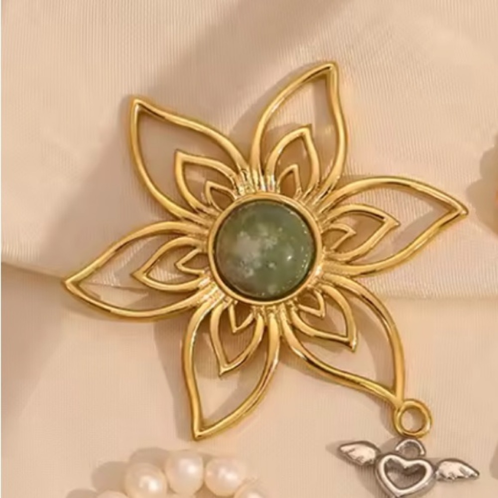Anthropologie Gold and Green Floral Pendant WATERPROOF